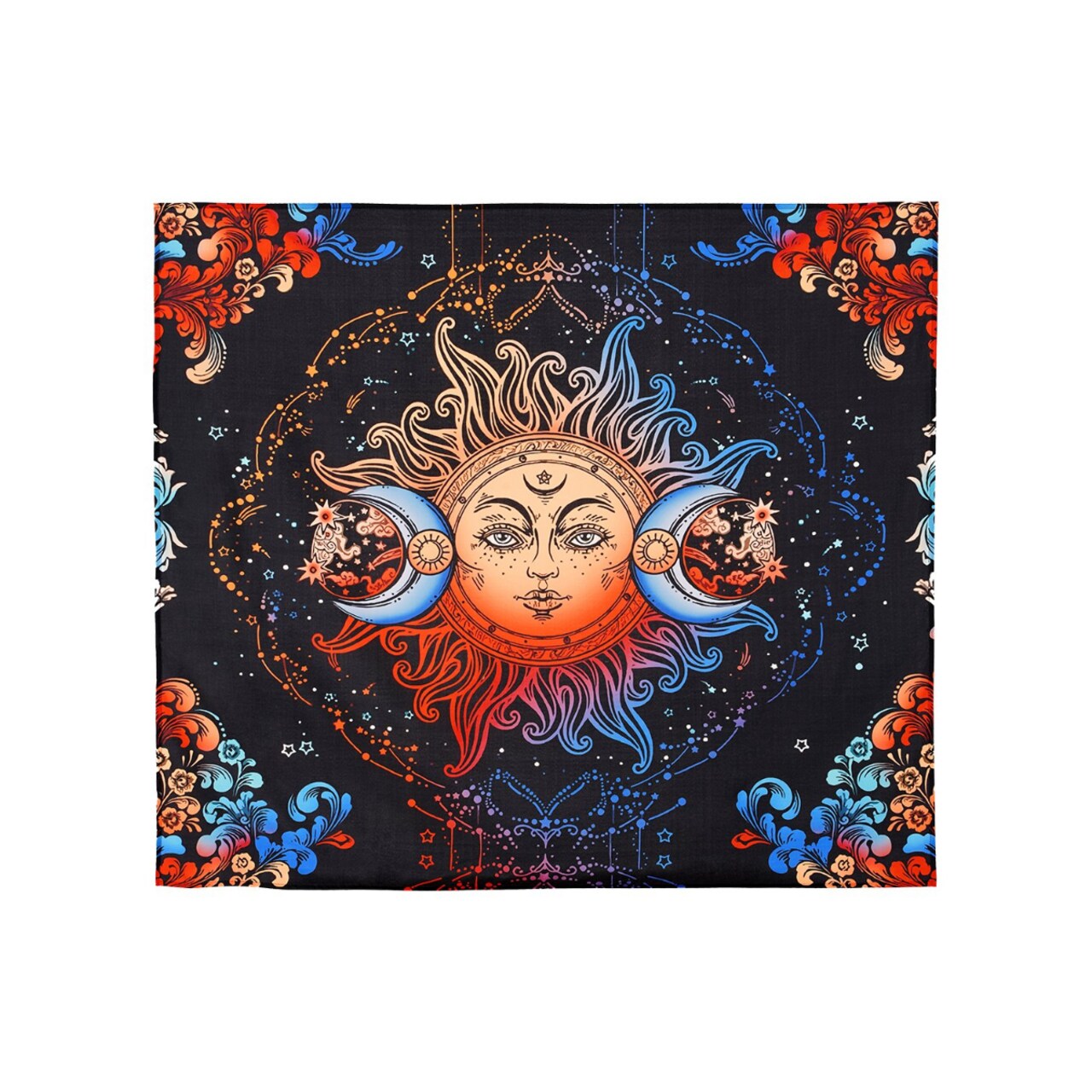 50"x58" Soft Polyester Wall Hanging Sun and Moon Tapestry with Retro Floral HD Print